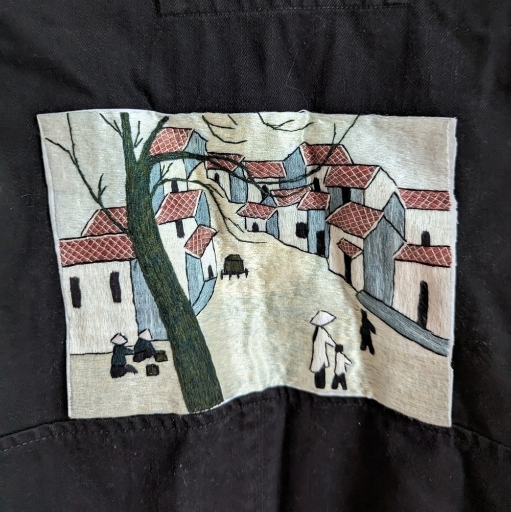 HANDMADE DIY Black Cotton South-American Oversized Cropped Jean's Jacket Small - Picture 4 of 12